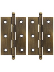 Pair of Solid Brass Ball-Tip Cabinet Hinges - 2 1/2 inch x 1 3/4 inch in Antique Brass.